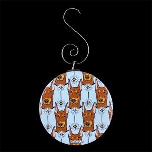 Brown Doberman Pinscher Dog Daisy Flower Ornament Handmade Holiday Decor